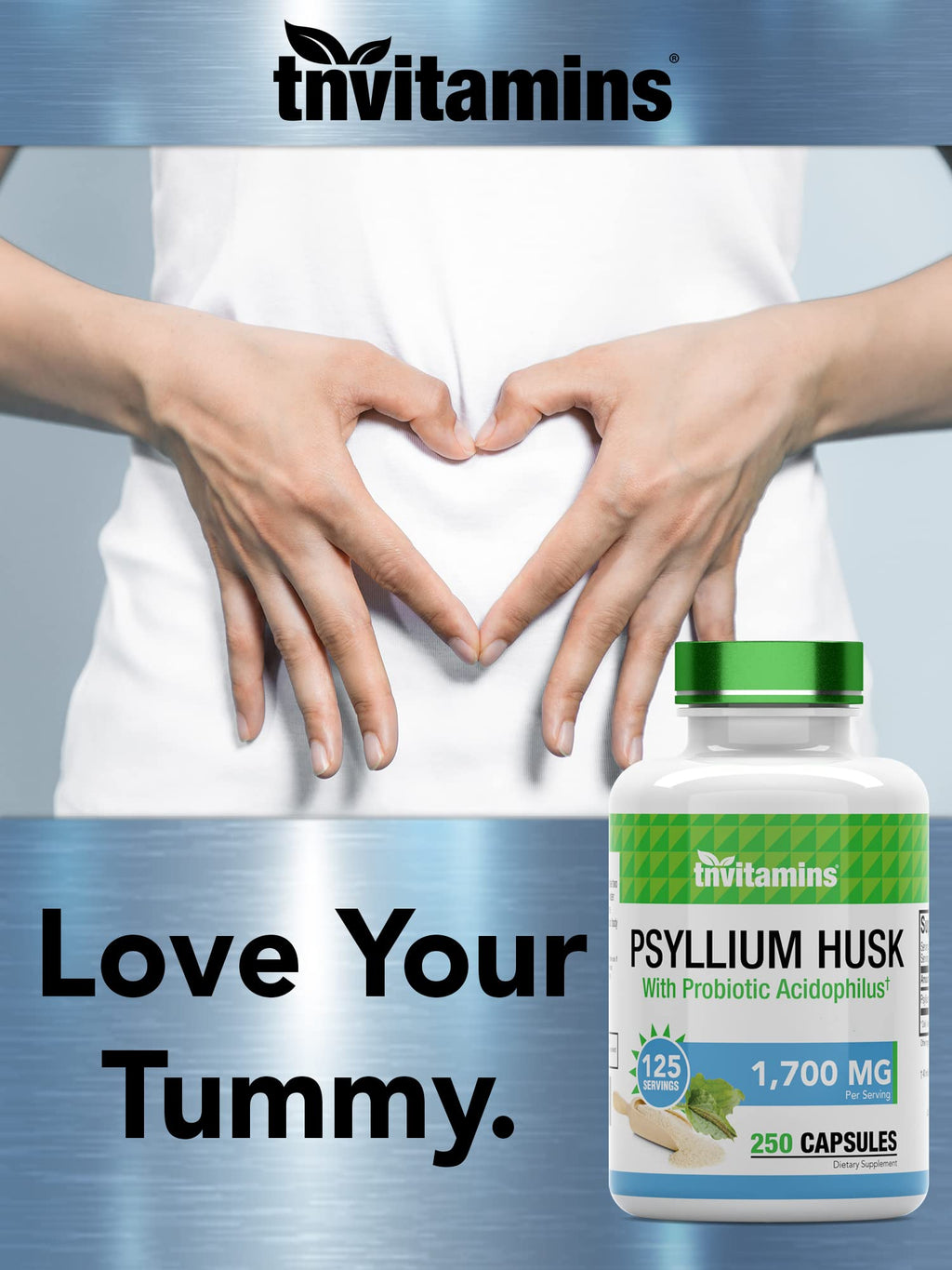 Side profile of Tnvitamins Psyllium Husk Capsules bottle