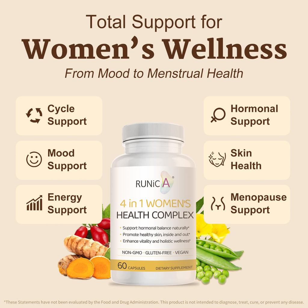 RUNICA vegan female health supplement showing capsule count and details
