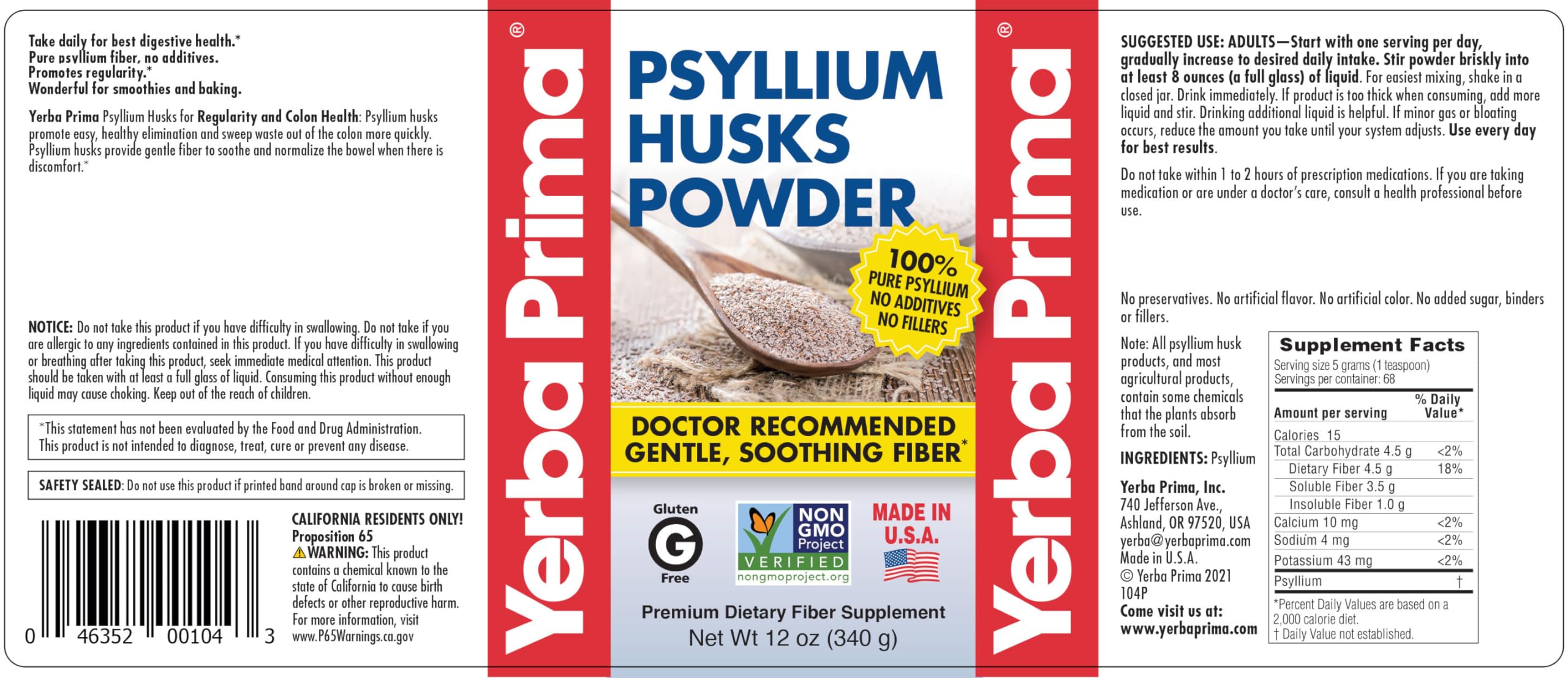 Yerba Prima natural fiber supplement packaging side view