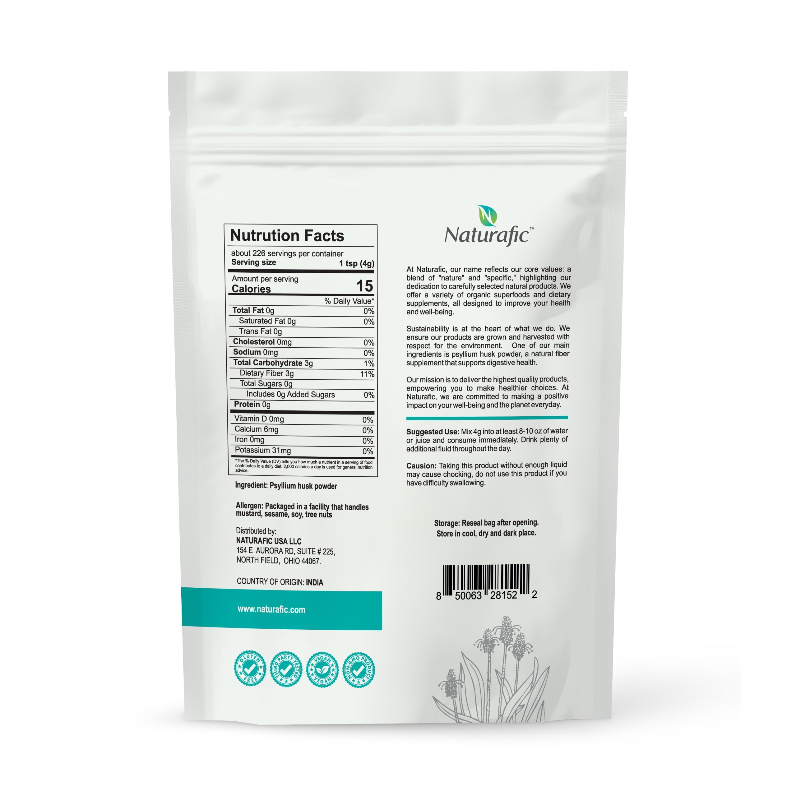 Naturafic Unflavored Fiber Powder packaging details