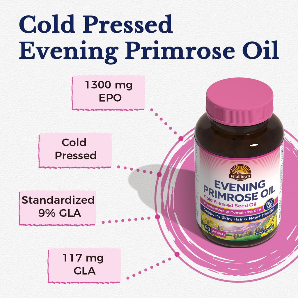 Vitalitown Evening Primrose Oil cold pressed seed supplement nutritional facts label