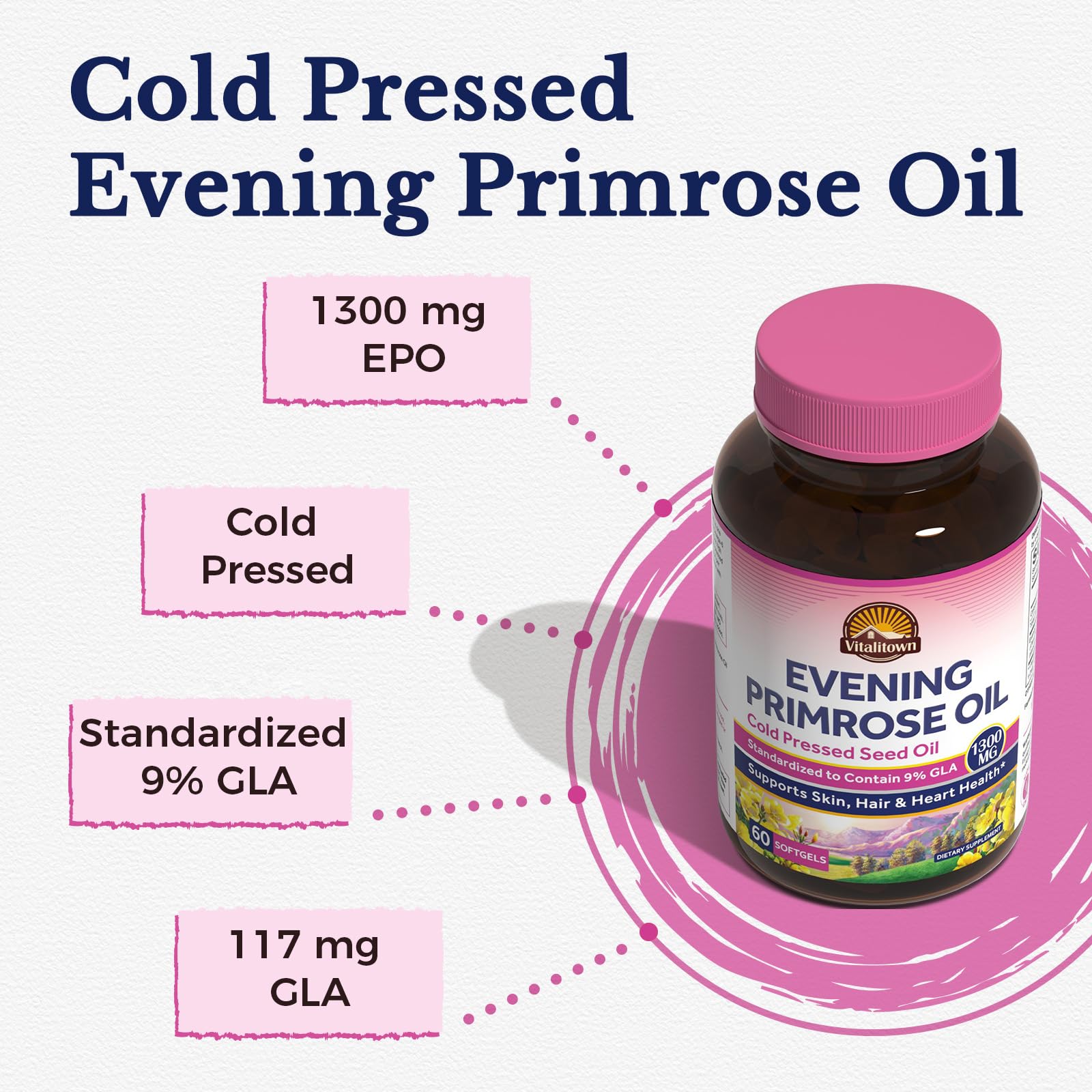 Vitalitown Evening Primrose Oil cold pressed seed supplement nutritional facts label