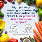Vitalitown non GMO evening primrose oil softgel capsules displayed next to bottle