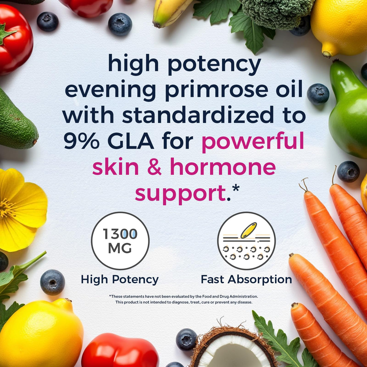 Vitalitown non GMO evening primrose oil softgel capsules displayed next to bottle