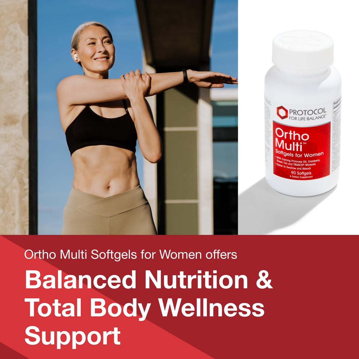Protocol For Life Balance Ortho Multi For Women softgels displaying size and texture