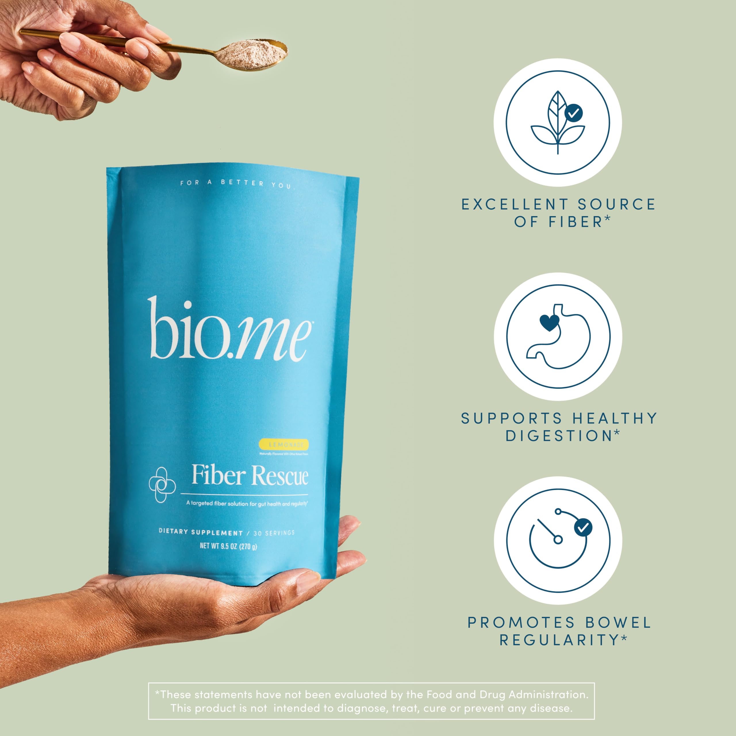 Bio.me sugar-free prebiotic fiber powder nutritional label details