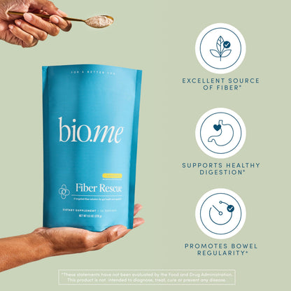 Bio.me sugar-free prebiotic fiber powder nutritional label details