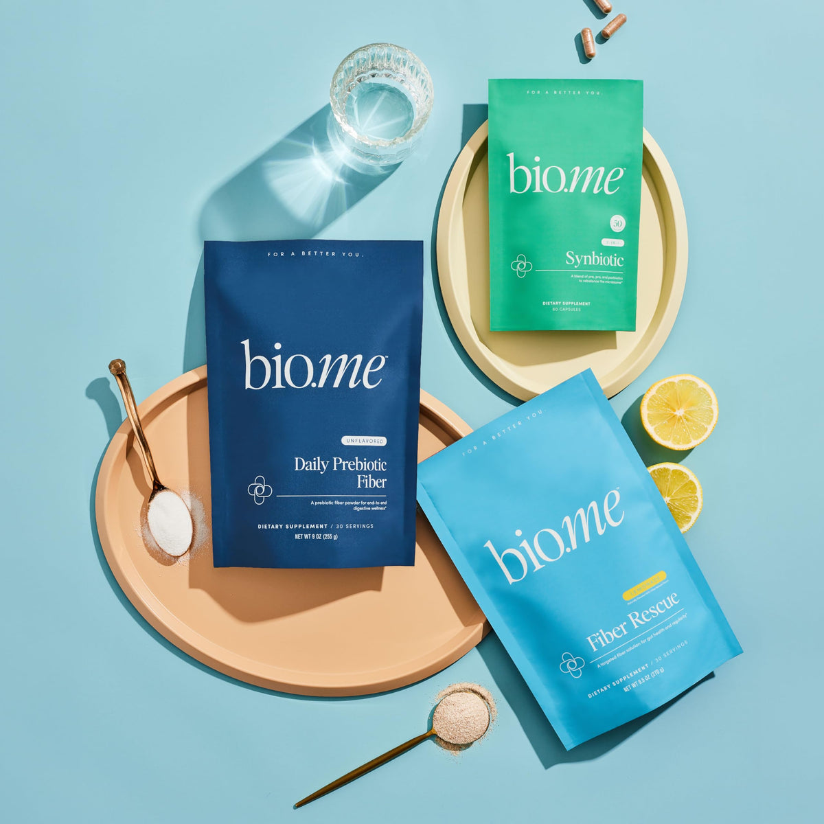 Bio.me fiber powder mixed in a glass of water