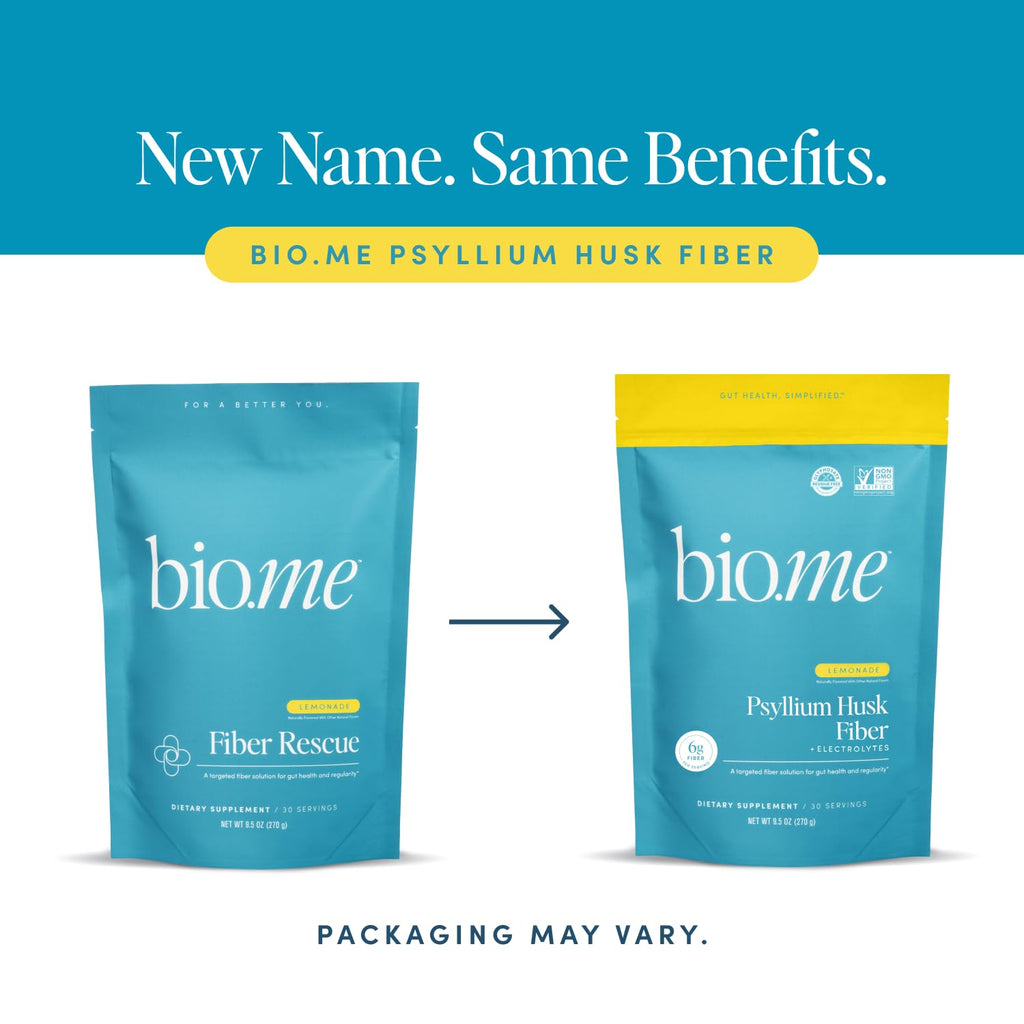 Graphic showing Bio.me prebiotic fiber and electrolyte benefits