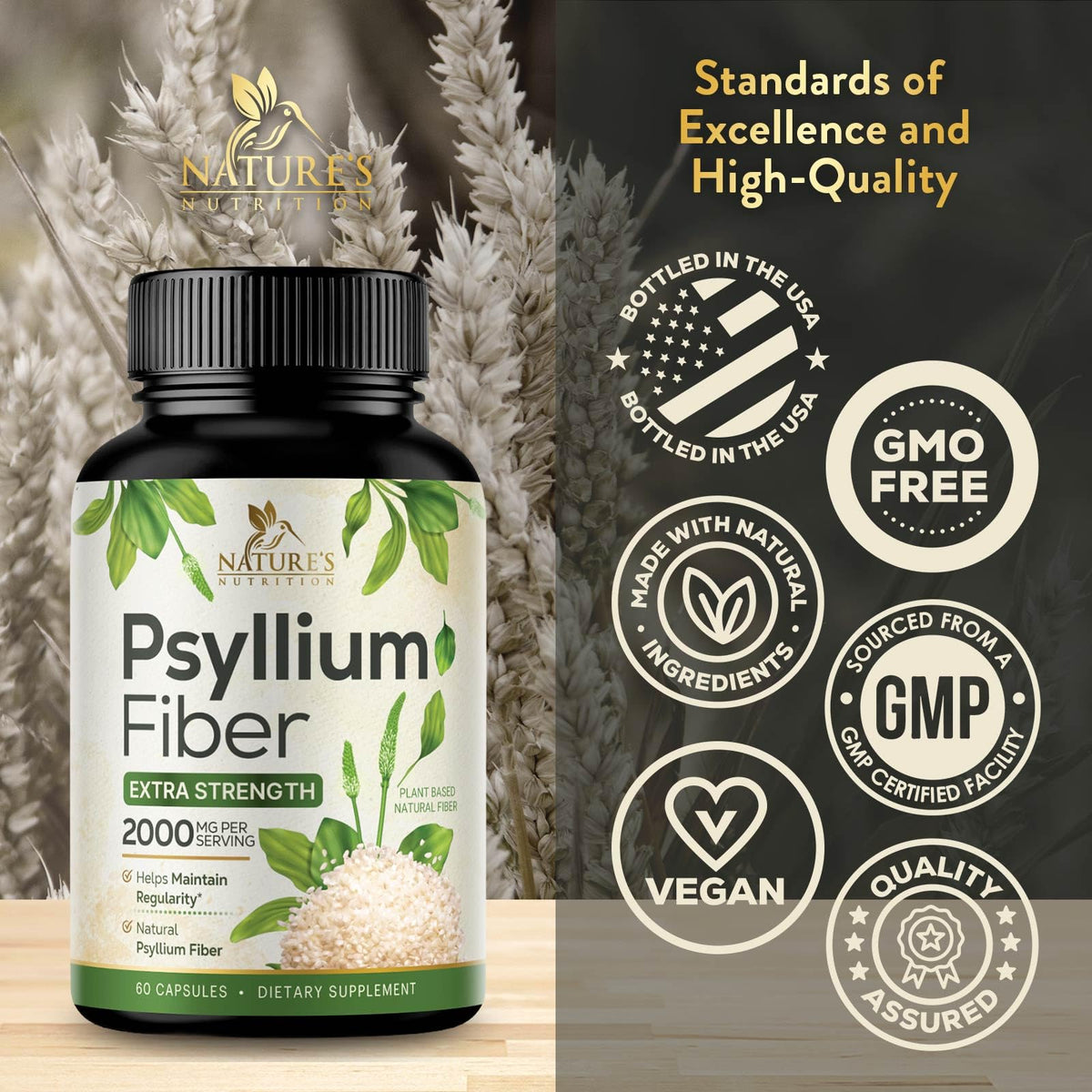 Nature Nutrition 2000mg psyllium husk supplement side view