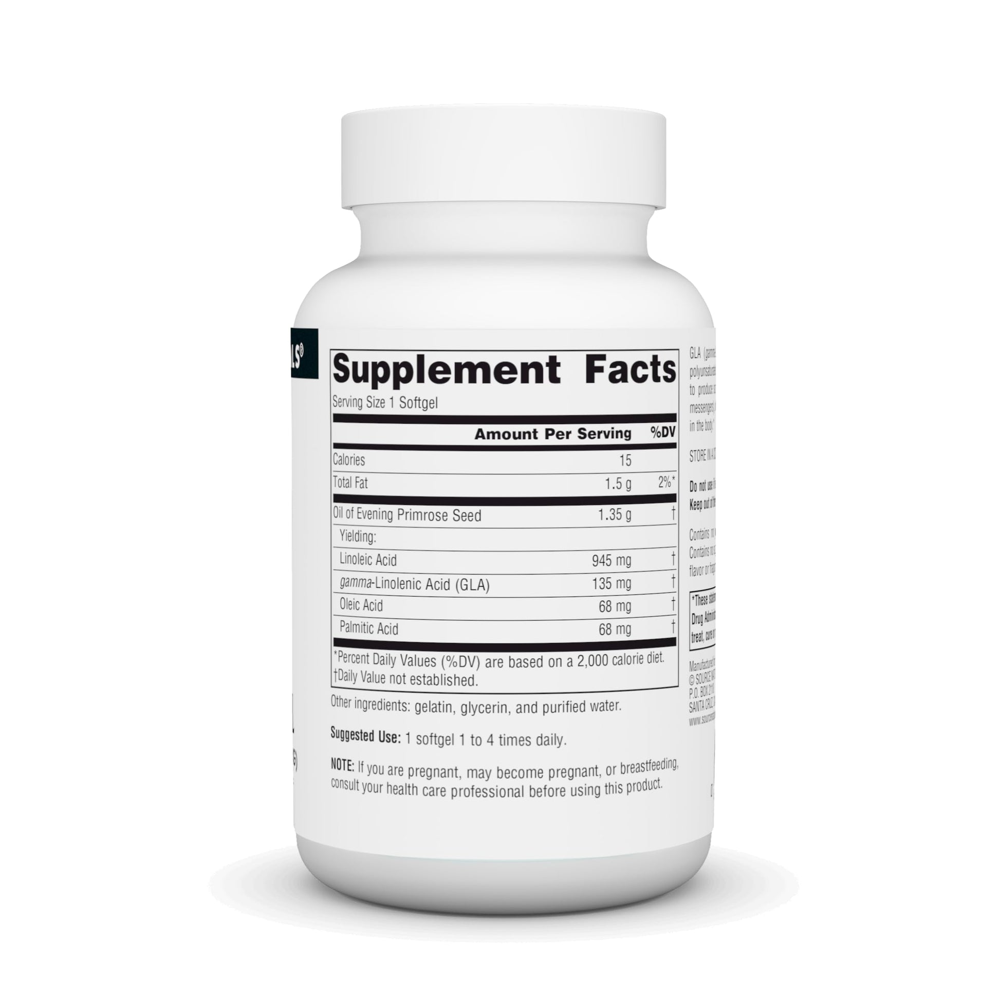 Source Naturals Evening Primrose Oil supplement nutritional facts and ingredients label