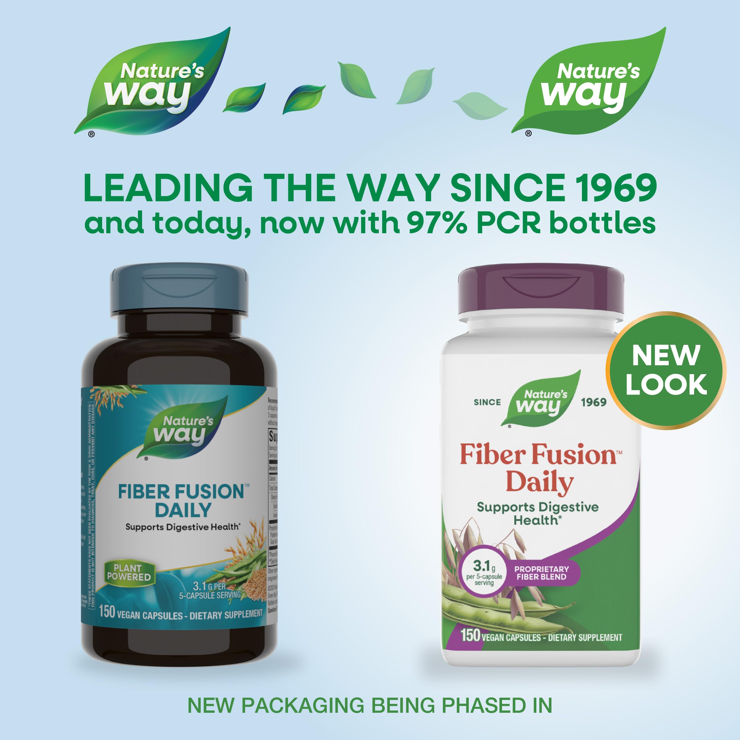 Supplement facts label on Nature's Way Fiber Fusion Daily displaying psyllium husk and oat bran ingredients.