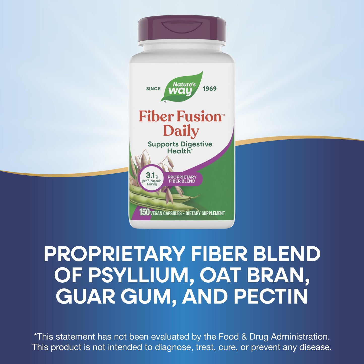 Authentic USA imported Nature's Way Fiber Fusion Daily capsule count verification and directions for use.