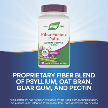 Authentic USA imported Nature's Way Fiber Fusion Daily capsule count verification and directions for use.