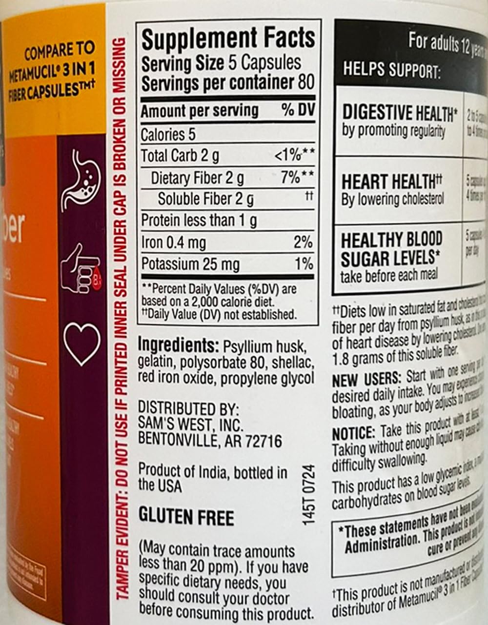 Two pack Members Mark psyllium fiber bottles digestive supplement