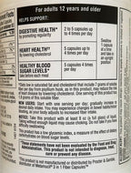 Back label of Members Mark psyllium husk capsules showing ingredients