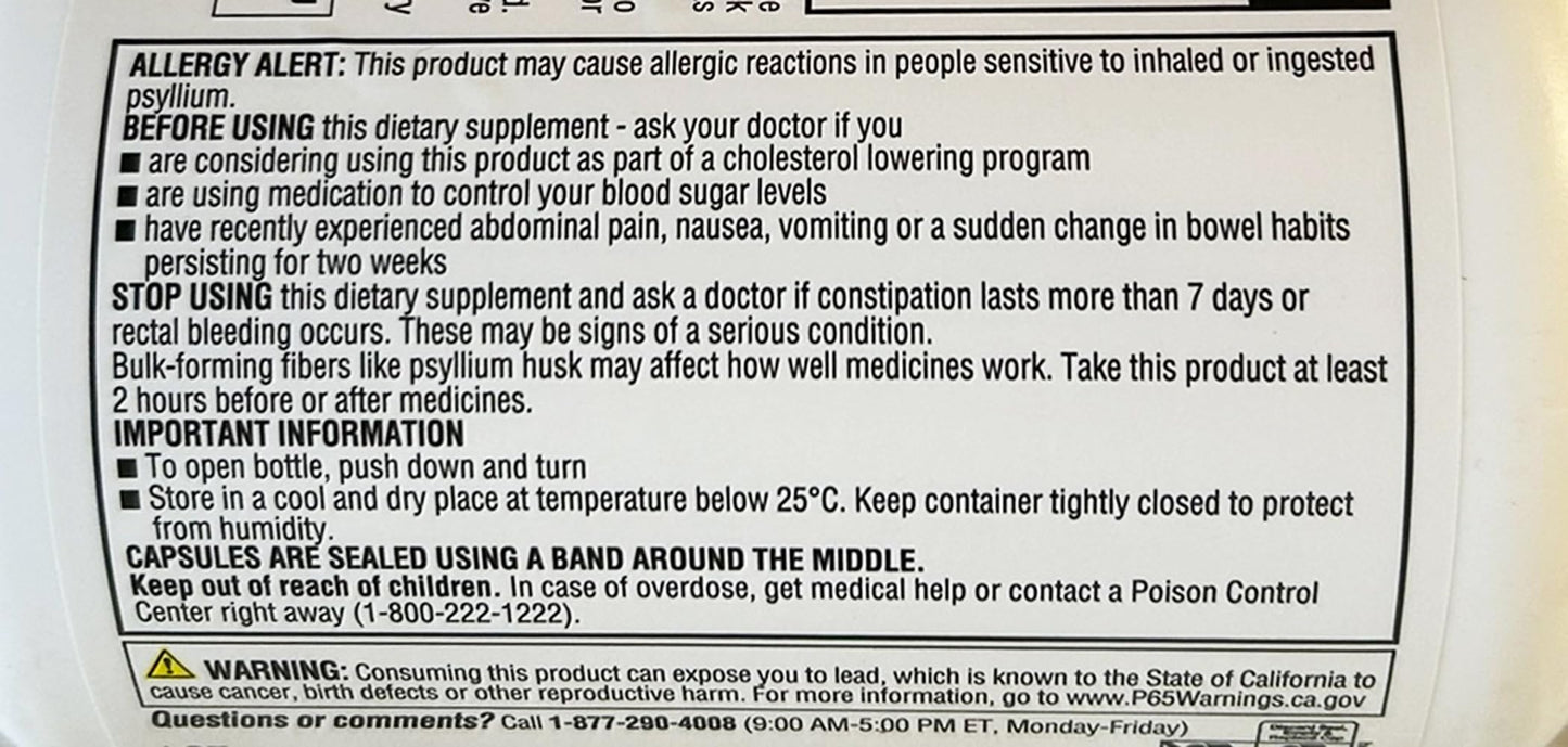 Capsule detail of Members Mark 100 percent natural psyllium husk
