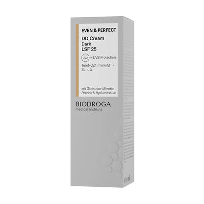 Biodroga Even and Perfect Daily Defense tinted care cream container showcasing clean ingredient details