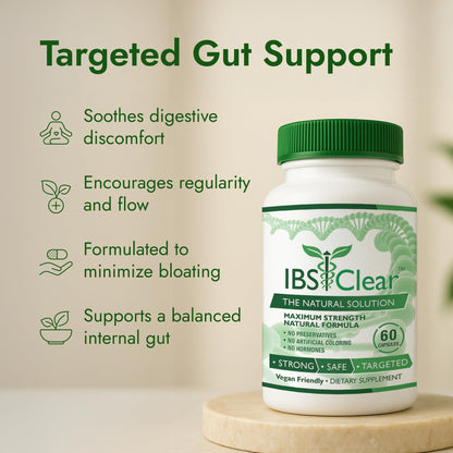 Back of IBS Clear bottle showing ingredient list and supplement facts