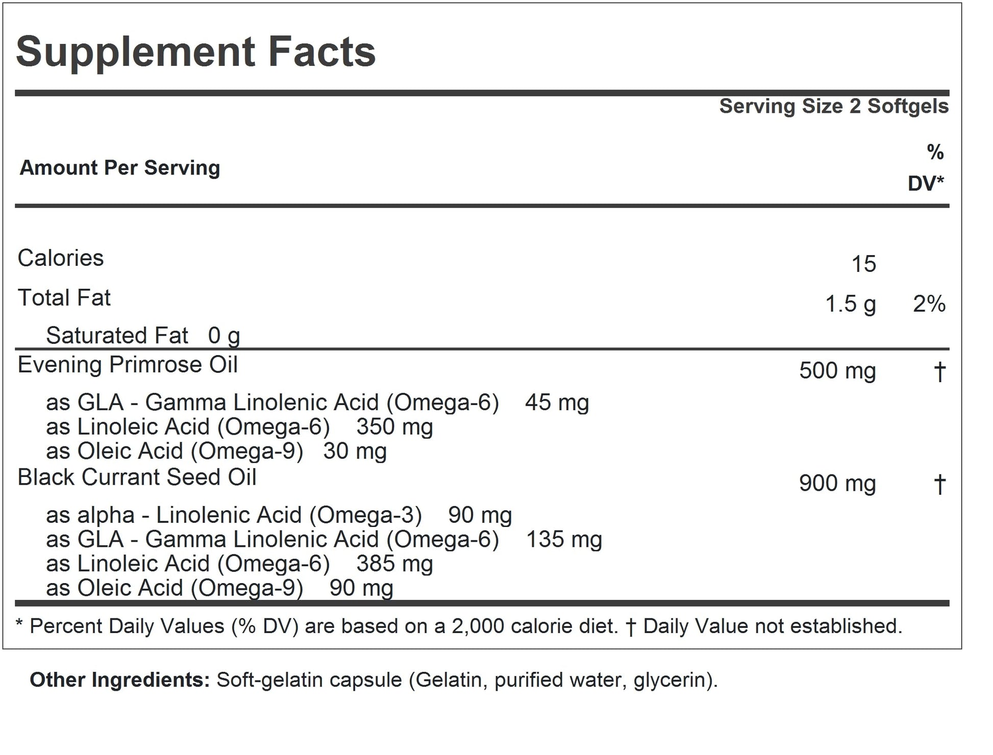 Andrew Lessman Evening Primrose supplement label details showing GLA and Omega-6 facts