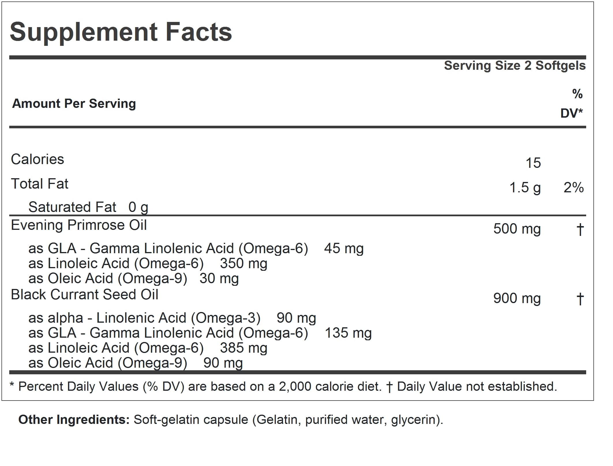 Andrew Lessman Evening Primrose supplement label details showing GLA and Omega-6 facts