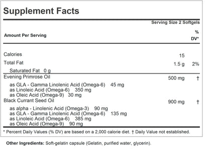 Andrew Lessman Evening Primrose supplement label details showing GLA and Omega-6 facts