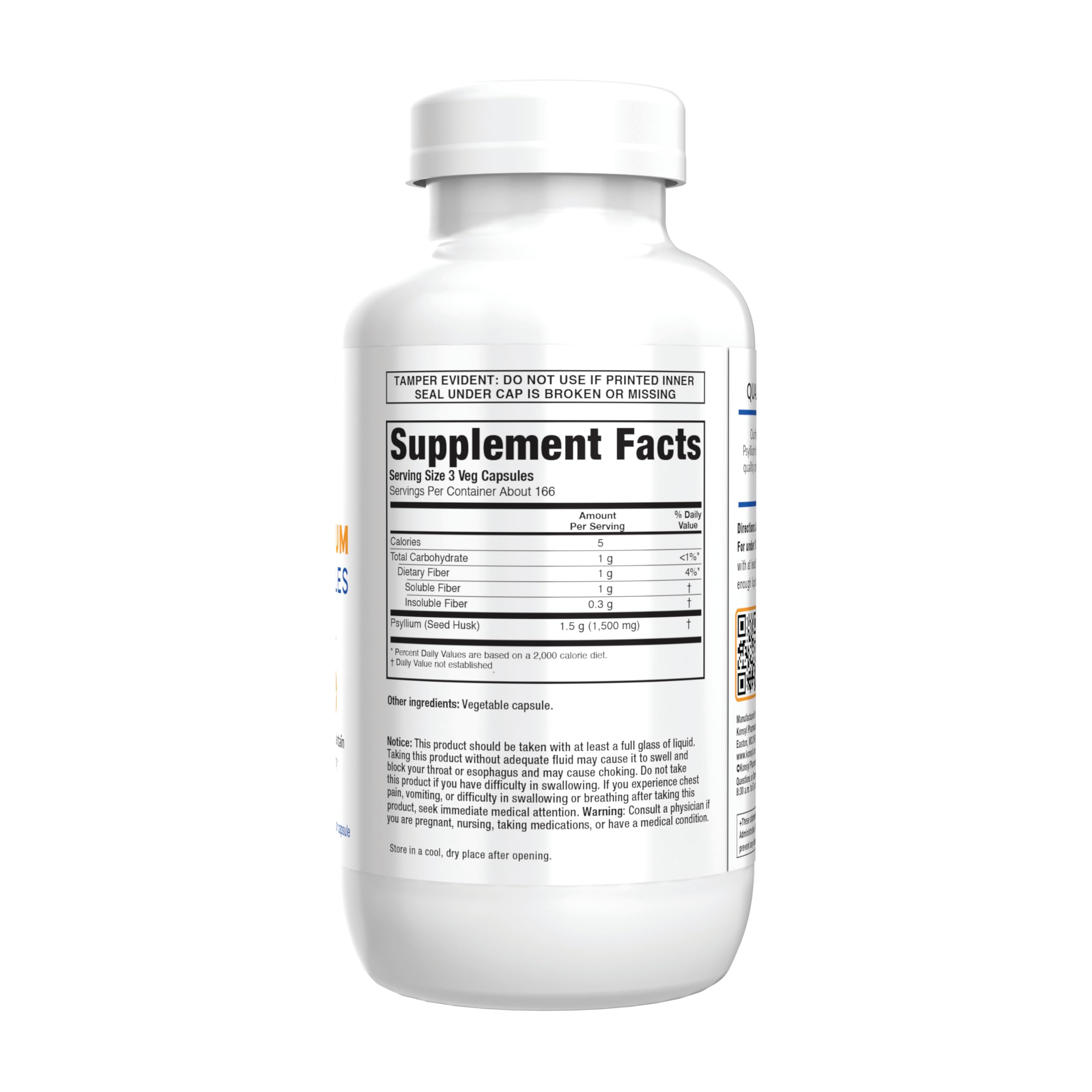 Close up of Konsyl psyllium husk supplement label
