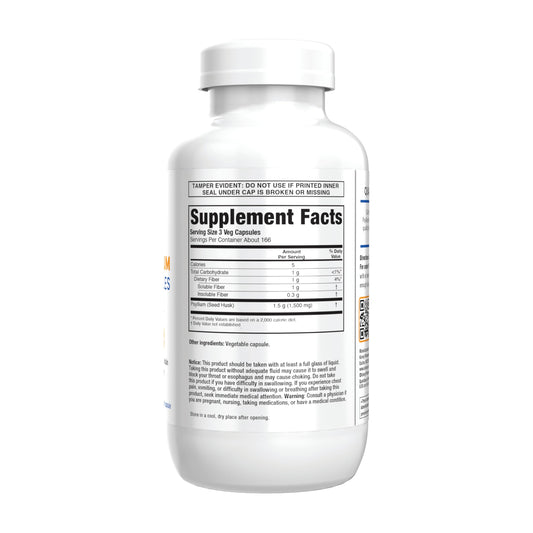 Close up of Konsyl psyllium husk supplement label