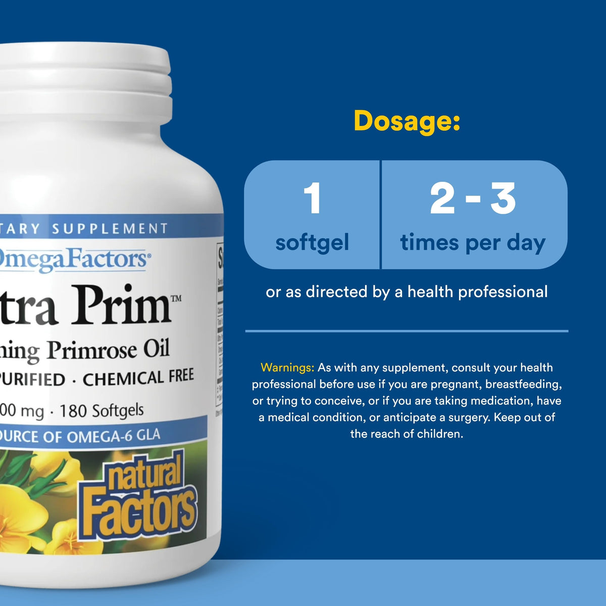 Natural Factors USA imported evening primrose oil capsules for women's wellness