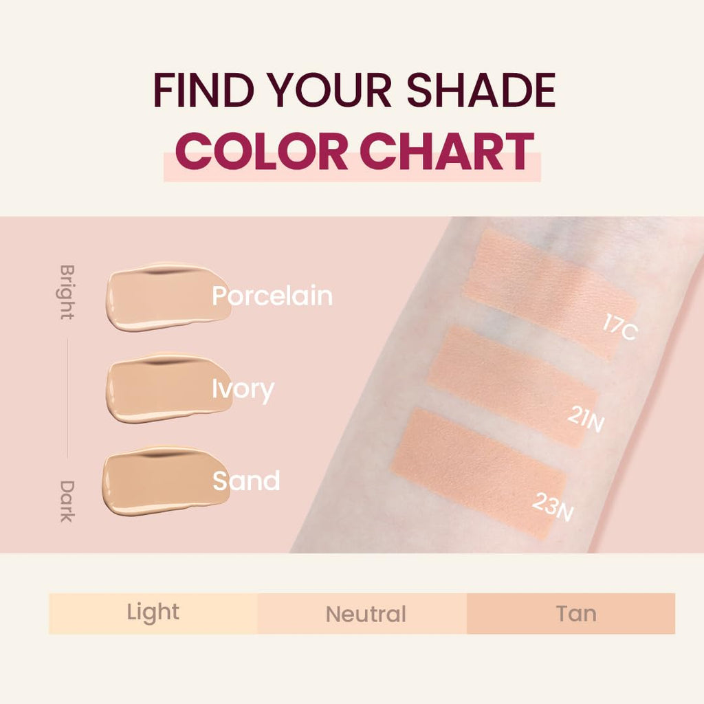 TIRTIR velvety matte full coverage foundation being pressed with the cushion applicator