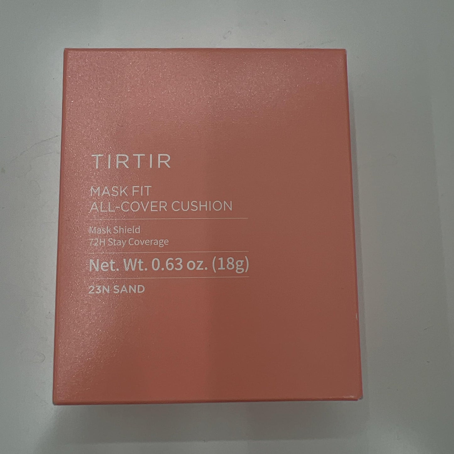 Complete retail packaging box of the imported TIRTIR Mask Fit All Cover Cushion 23N Sand