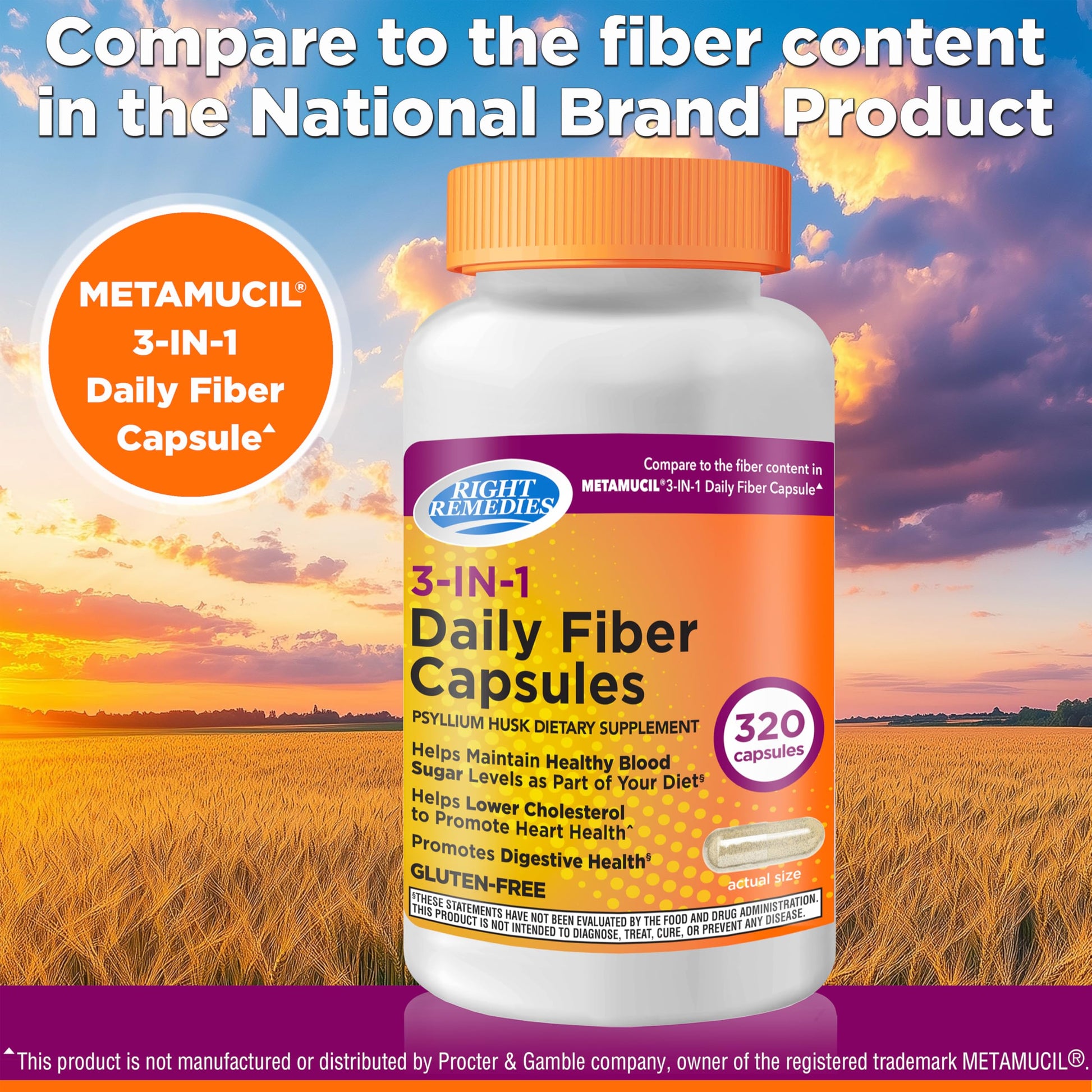 Side view of Right Remedies 500mg psyllium husk capsules bottle