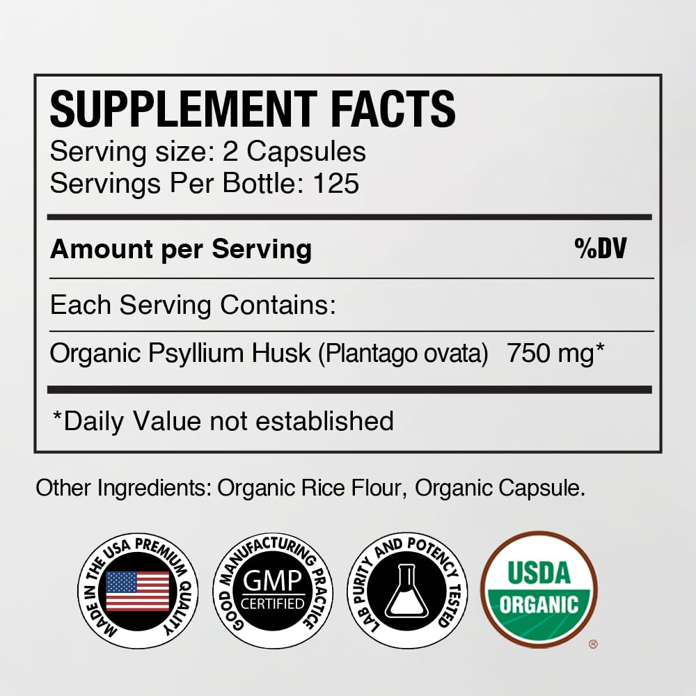 Z Zealthy Life Organic Psyllium Husk label showing USDA organic certification