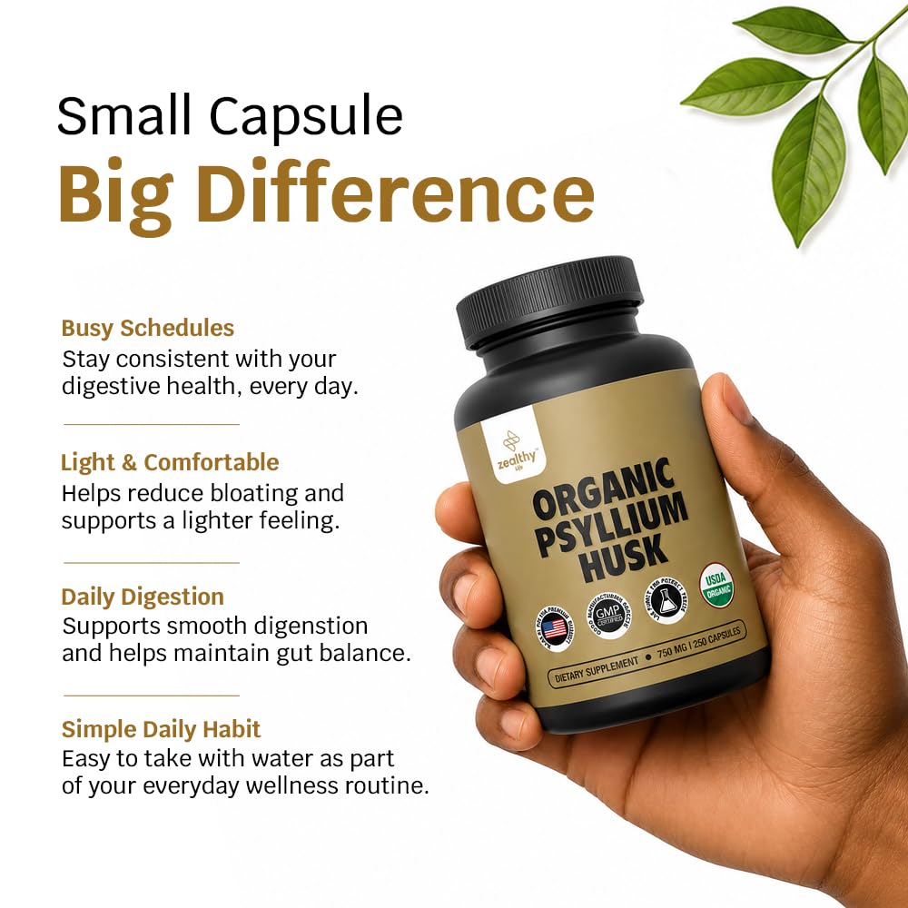Close up of Zealthy Life organic dietary fiber supplement bottle