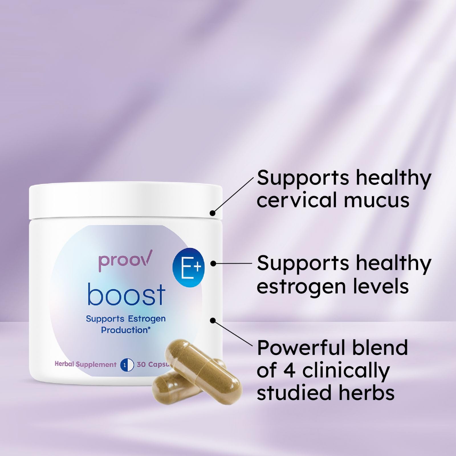 Proov fertility and menopause wellness 30 capsules supplement packaging details