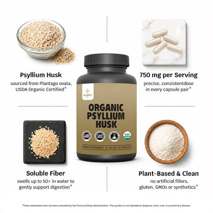 Premium gut health support Zealthy Life psyllium husk bottle