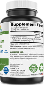 Brieofood digestive health supplement 250 capsules label details
