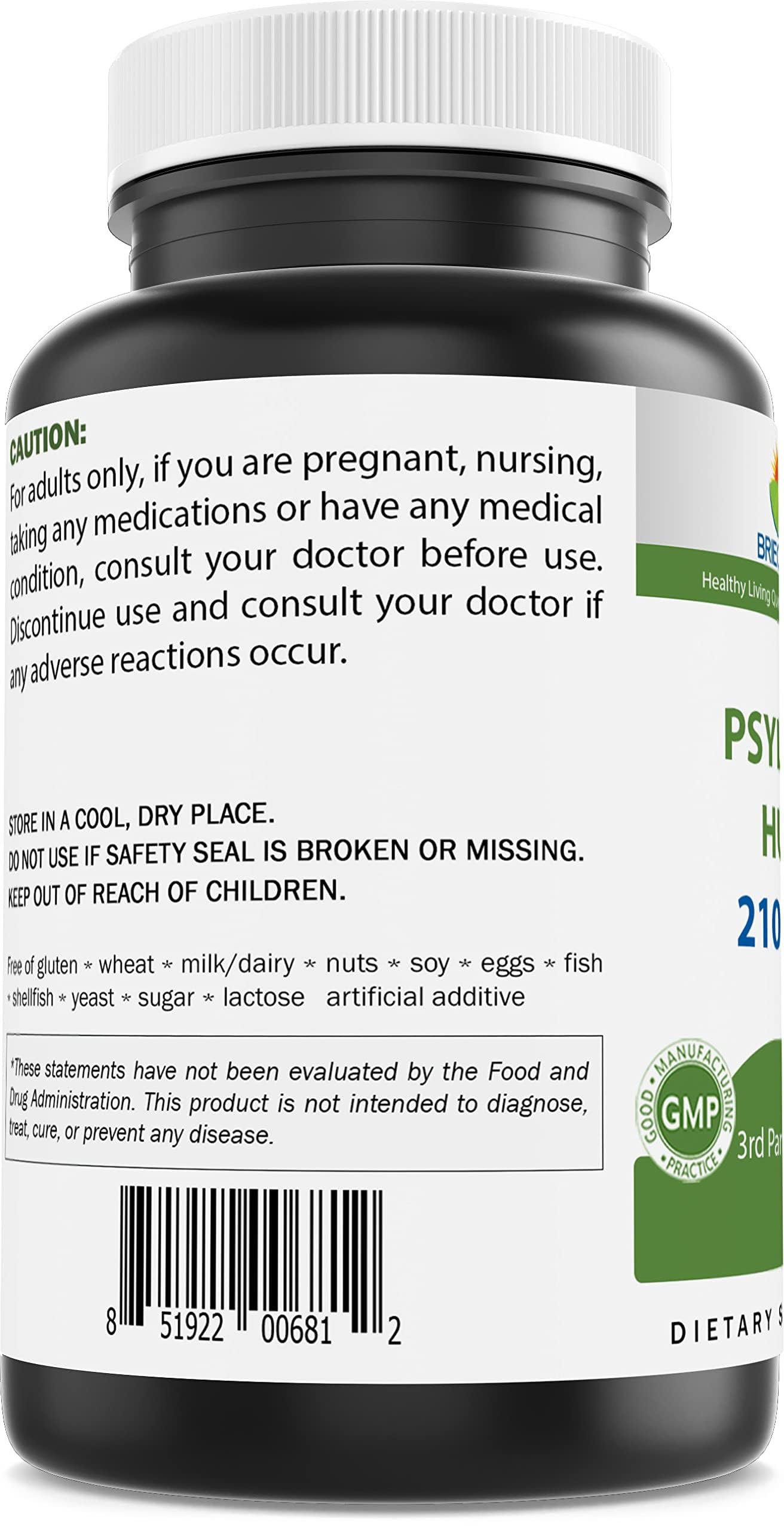 Brieofood psyllium husk fiber supplement bottle USA imported packaging