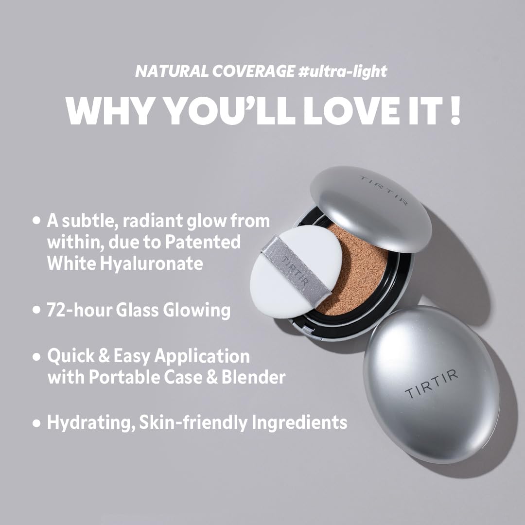 Hydrating semi glow silver cushion foundation compact sitting on a vanity table