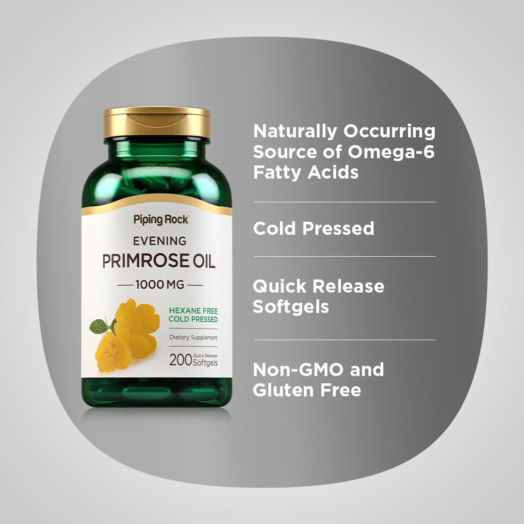 Piping Rock evening primrose oil quick release softgels for hormonal balance support