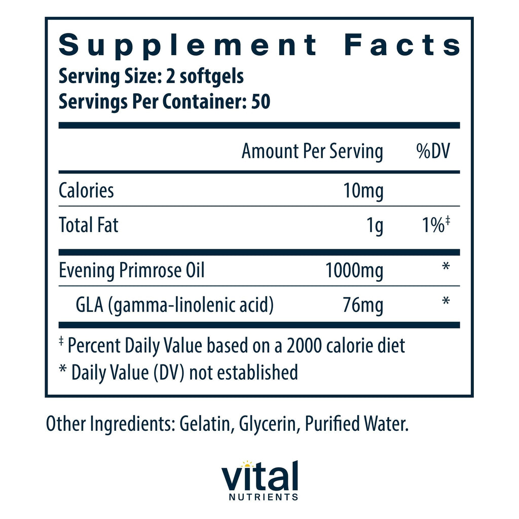 Vital Nutrients Evening Primrose Oil cold pressed supplement facts label details
