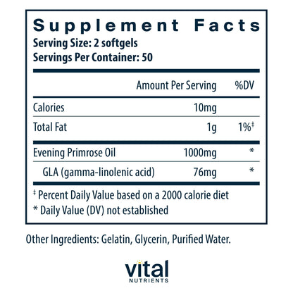 Vital Nutrients Evening Primrose Oil cold pressed supplement facts label details