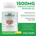 Maxi Premium evening primrose oil ninety vegetarian capsules packaging close up