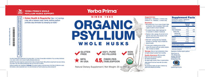 Nutritional facts for Yerba Prima Organic Psyllium Whole Husks