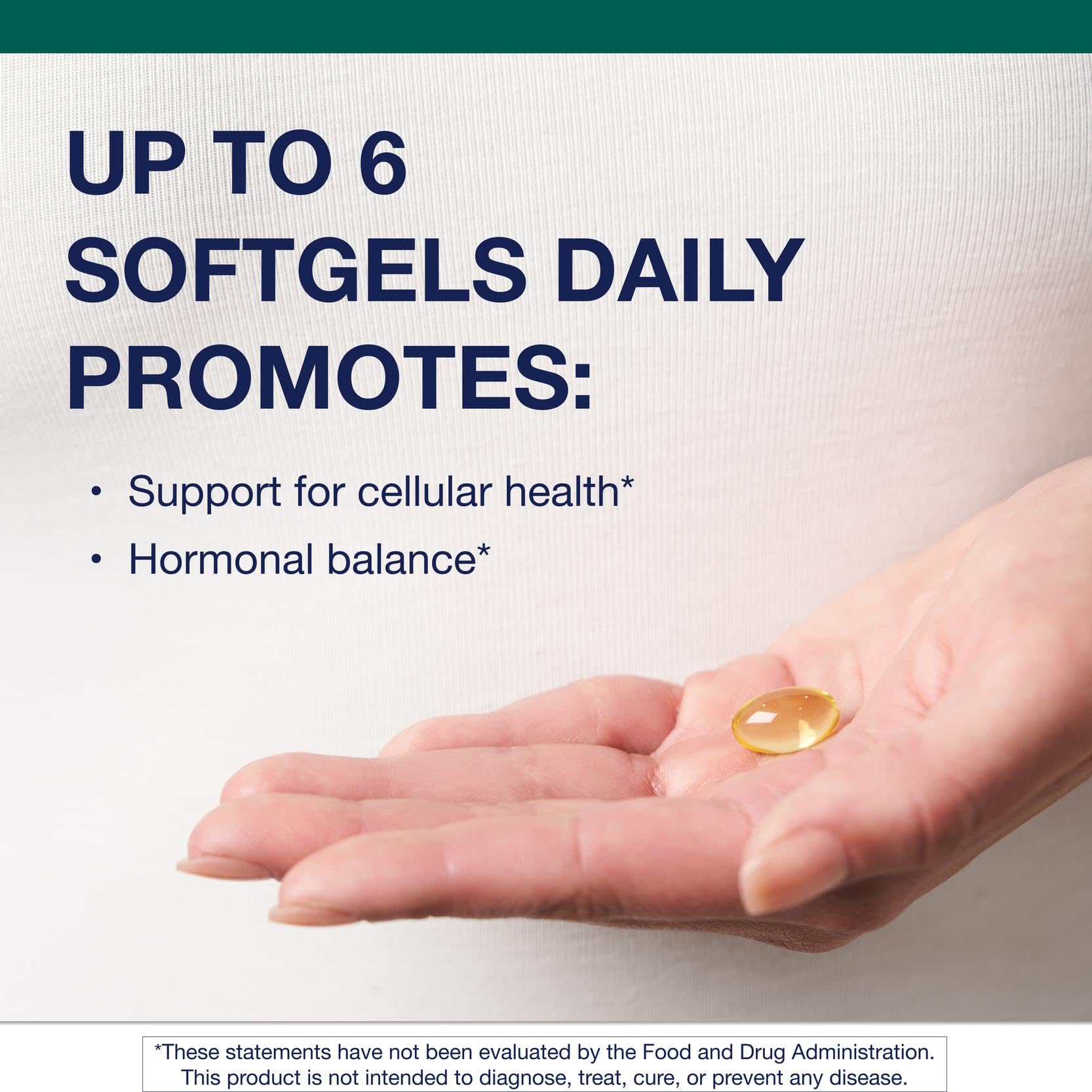 Metagenics OmegaGenics Evening Primrose Oil nutritional facts label highlighting 419mg omega-6 and 50mg GLA content.