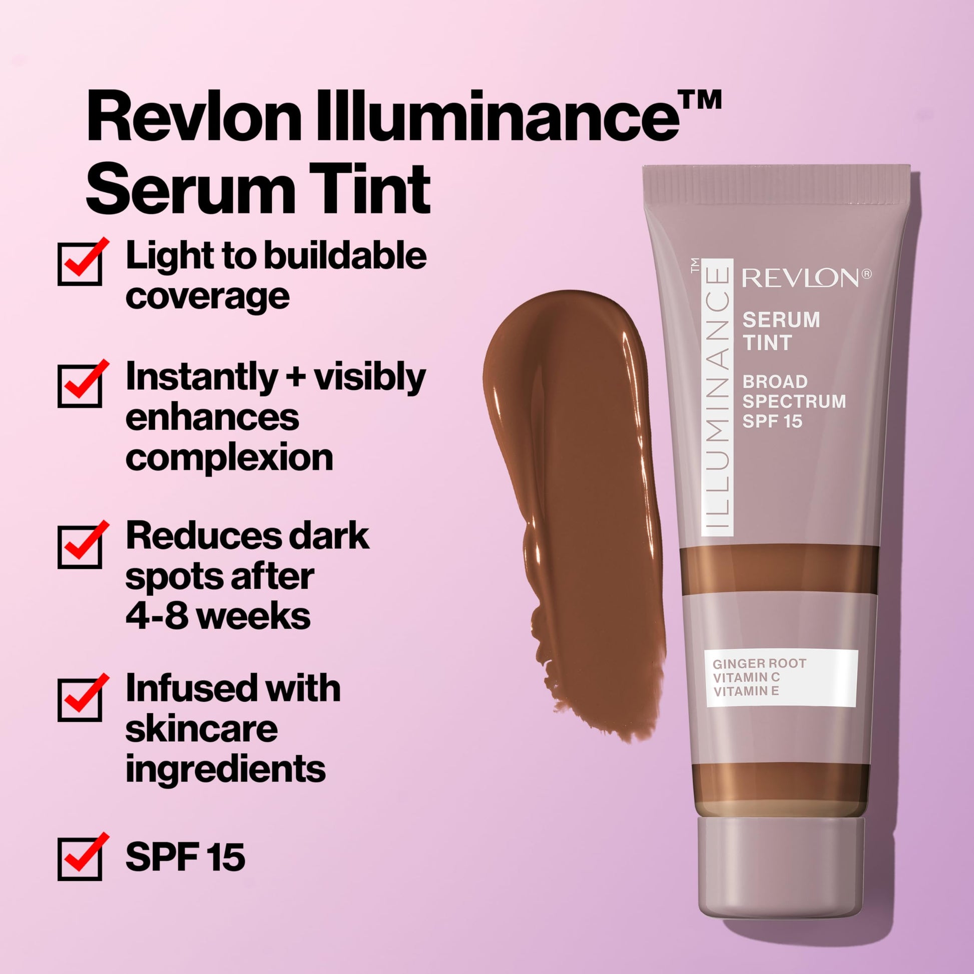 Revlon skin caring tinted serum texture swatch on dark skin tone