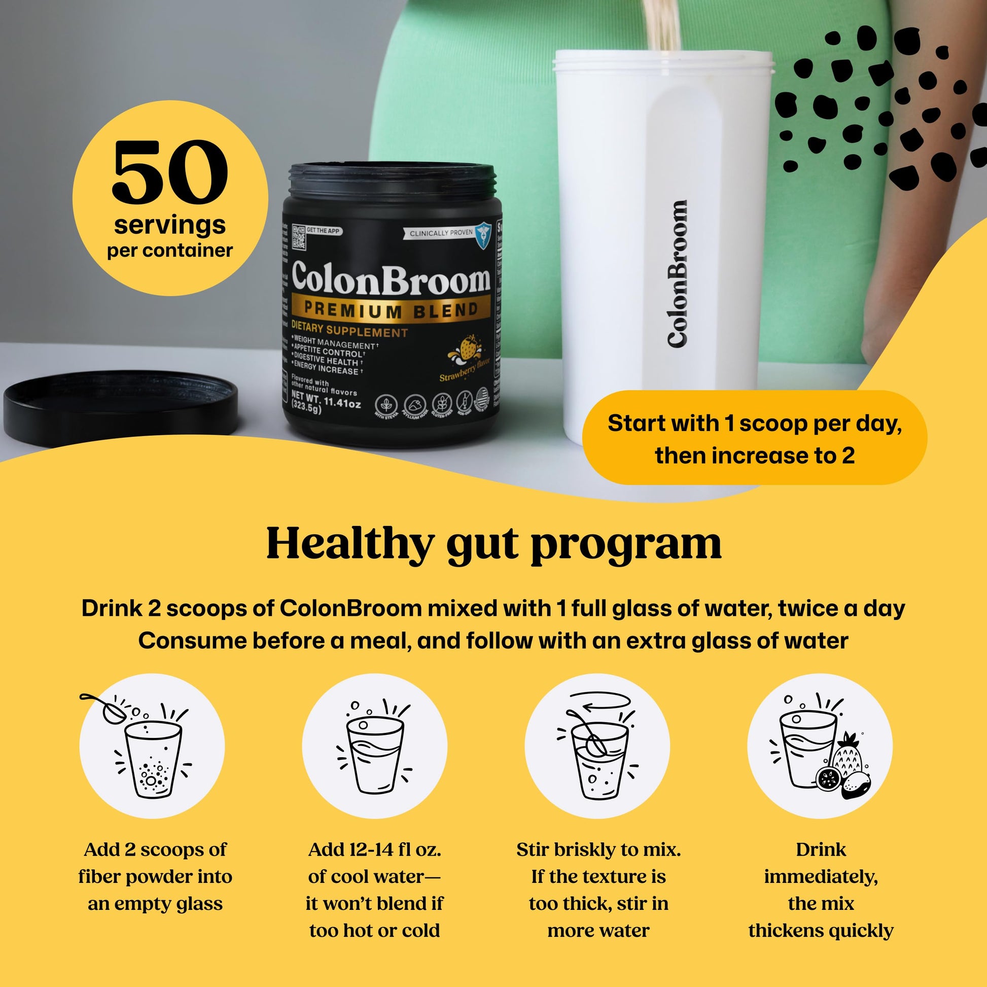 ColonBroom Premium dietary supplement bottle size comparison