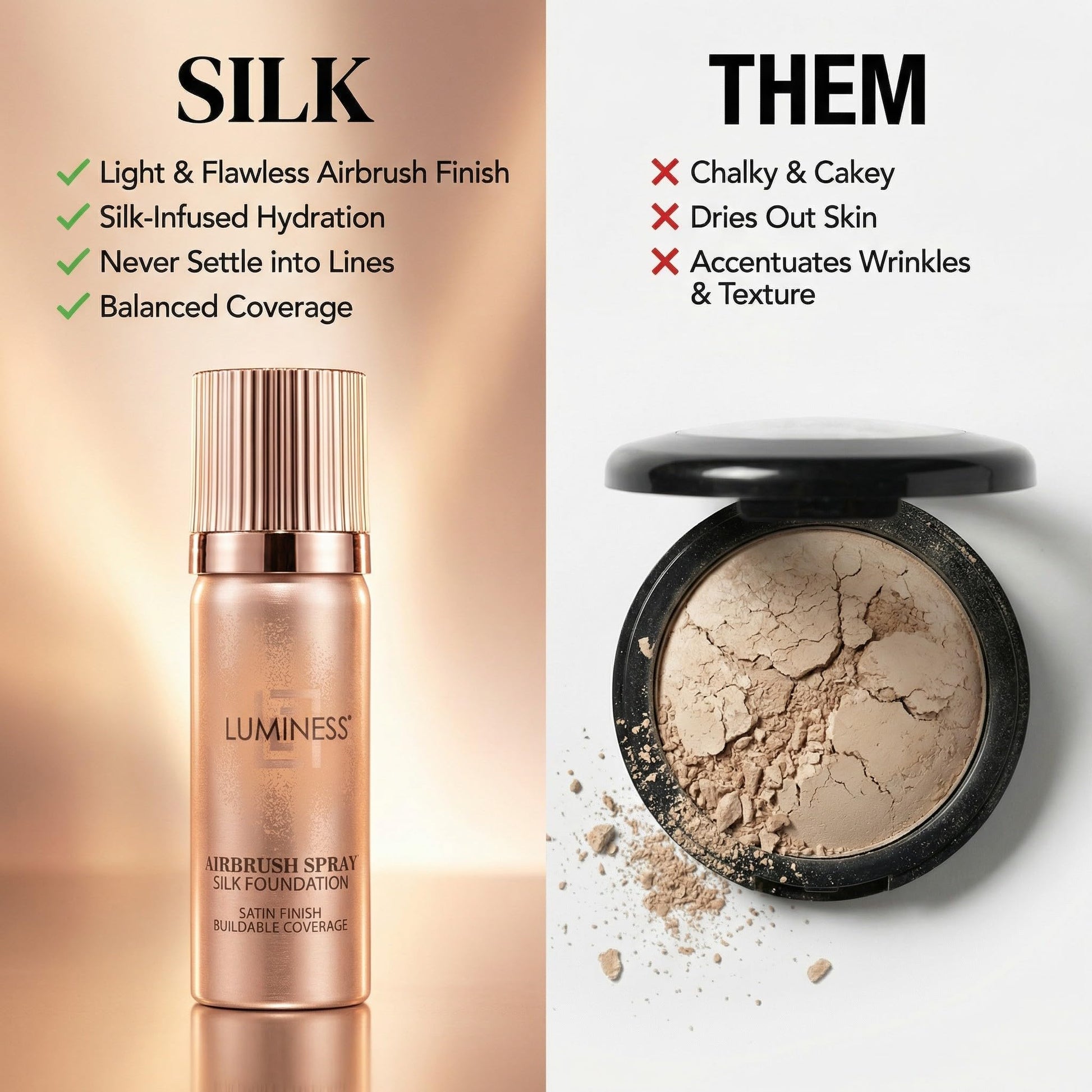 Demonstration of spraying the LUMINESS foundation onto the professional buffing brush.