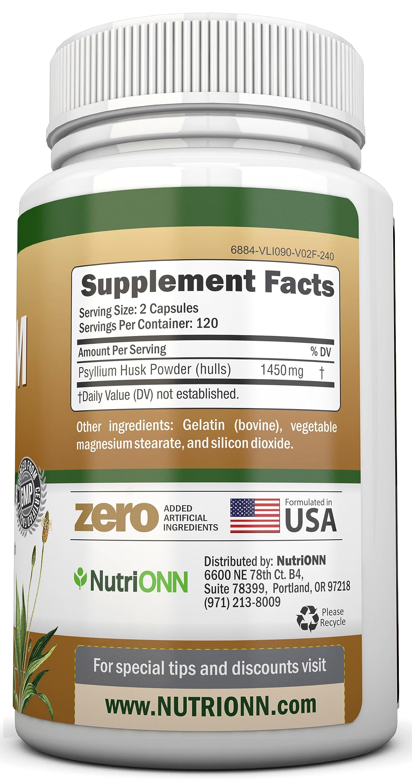 NutriONN double strength fiber supplement bottle label details