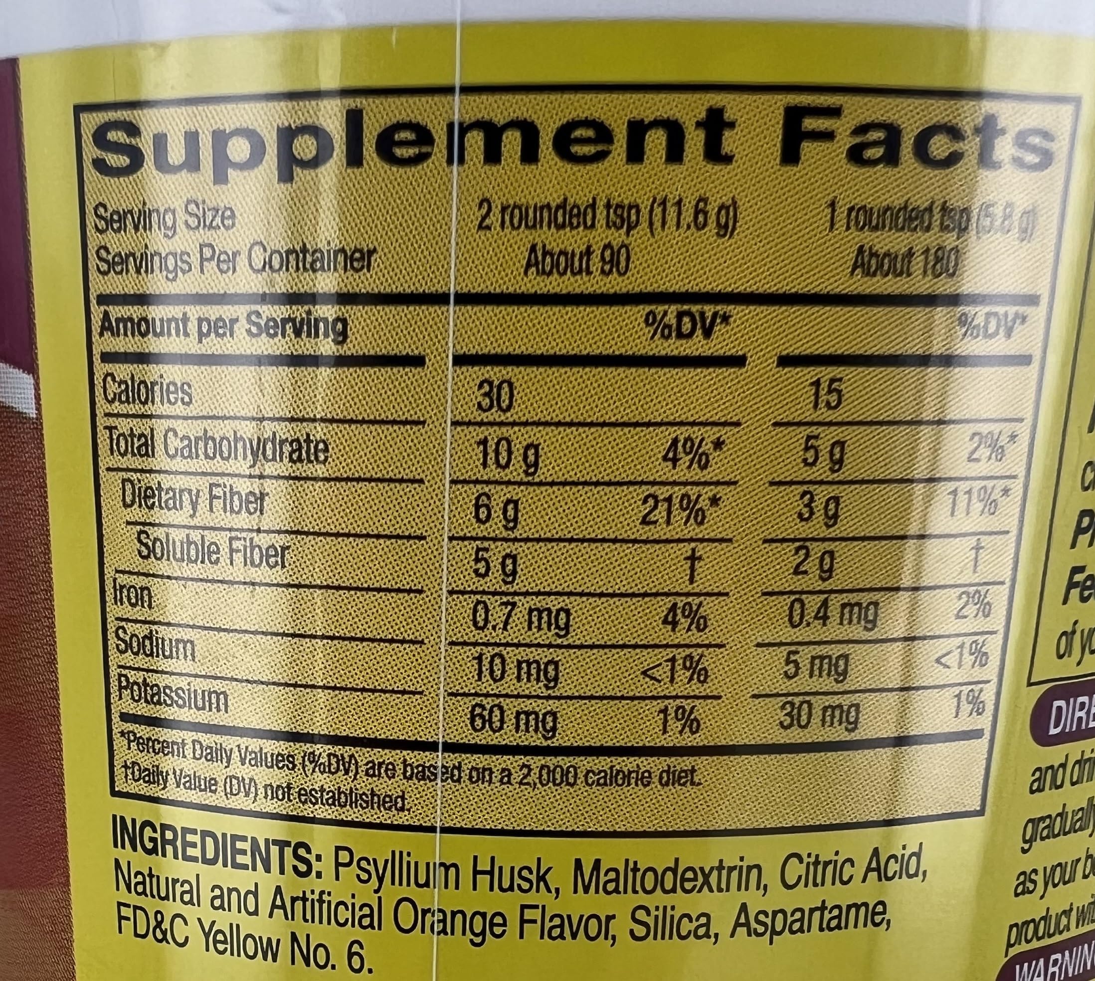 Kirkland Signature Fiber Supplement orange flavor bottle details